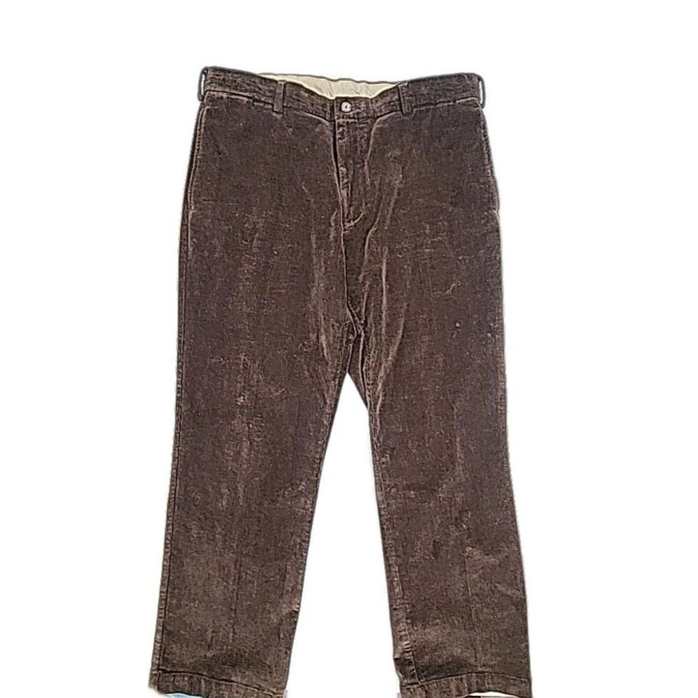 Roundtree & Yorke Corduroy Pants Mens Sz 38x30 Brown Flex Waist Cords Flat Front